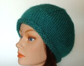 Jade Green Beret Hat Cap Slouch Handknit by Lynne