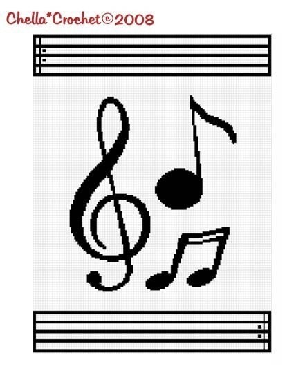 SALE see SHOP for details Chella Crochet Musical Notes Scale Black White Afghan Crochet Pattern Graph Chart .PDF
