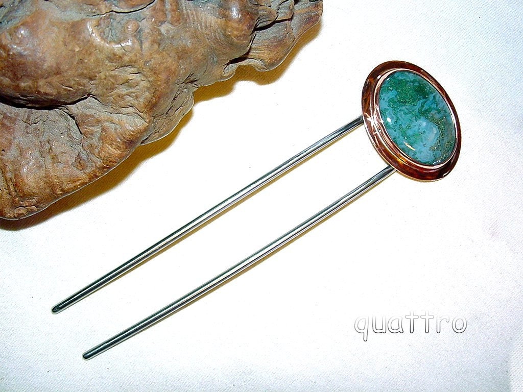 Quattro Hair Accessories ' Titanium ' Moss agate