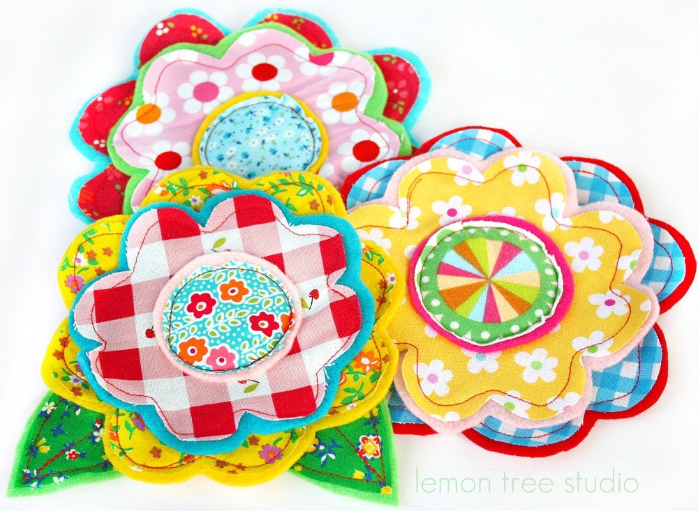 LAST SET -- Fresh Picked Flowers (Emery) -- Handmade Fabric and Felt Adornments