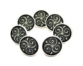 Vintage buttons, 7 plastic buttons, black  white pattern,15mm, proper for button jewelry