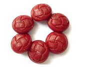 6 Vintage buttons, plastic buttons deep red with etched ornament 24mm
