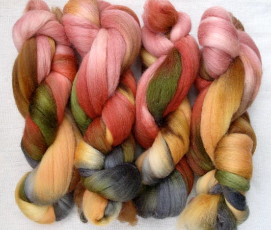 SALE - Handpainted Rovings -- Polwarth Wool and Silk