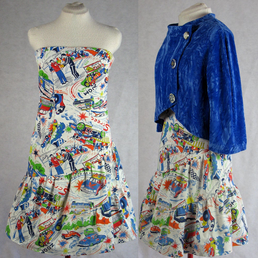 Speedway Strapless Cocktail Dress and Jacket set - 60's Jacques Heim design - size 8