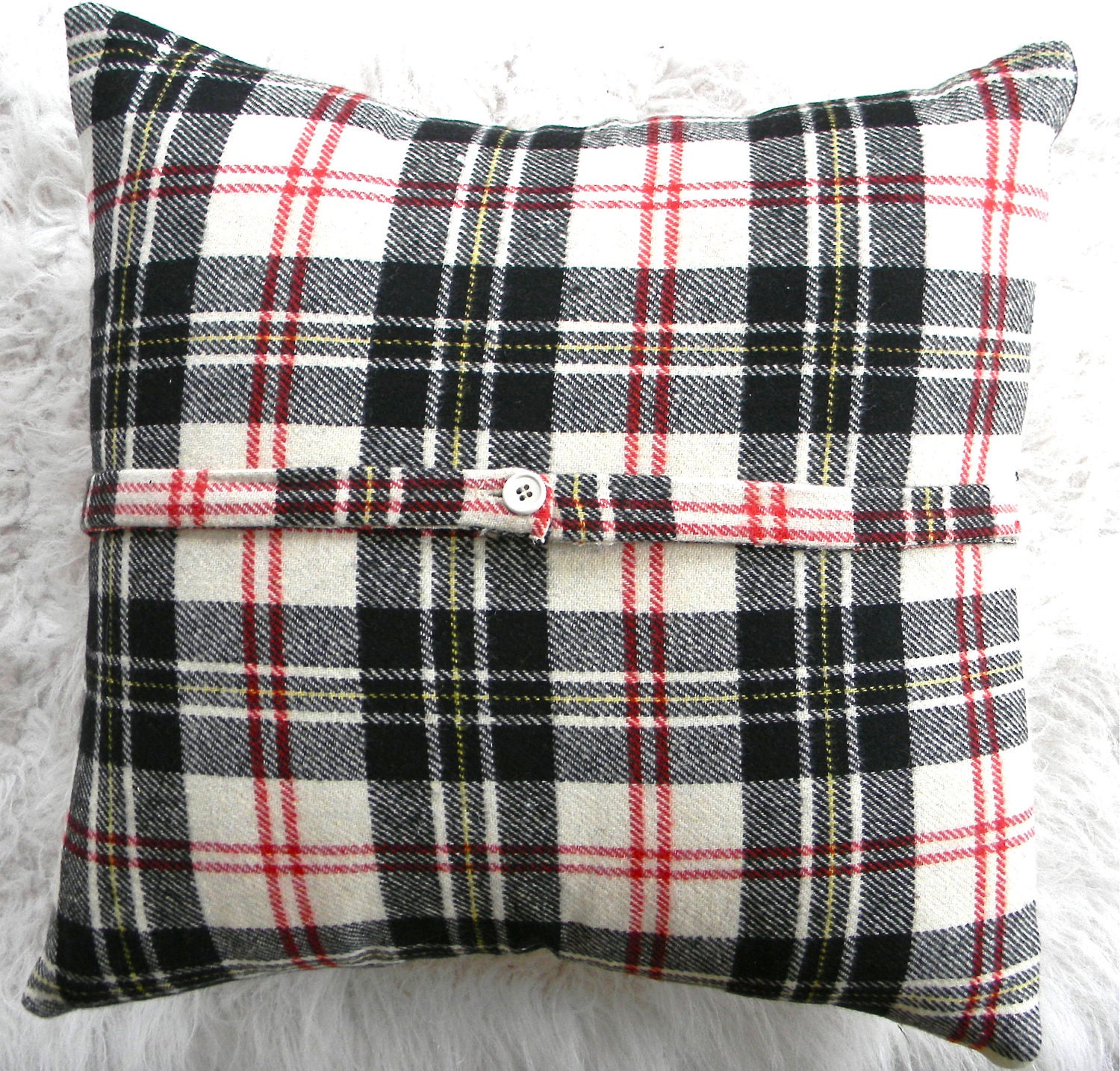 plaid soft wool pillow cover in red and black