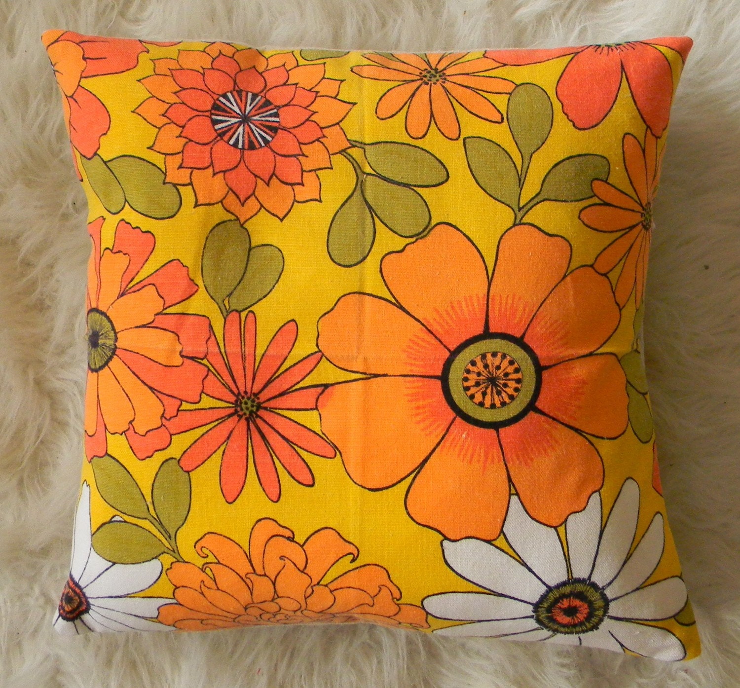 vintage linen flowers pillow cover reversible 16x16