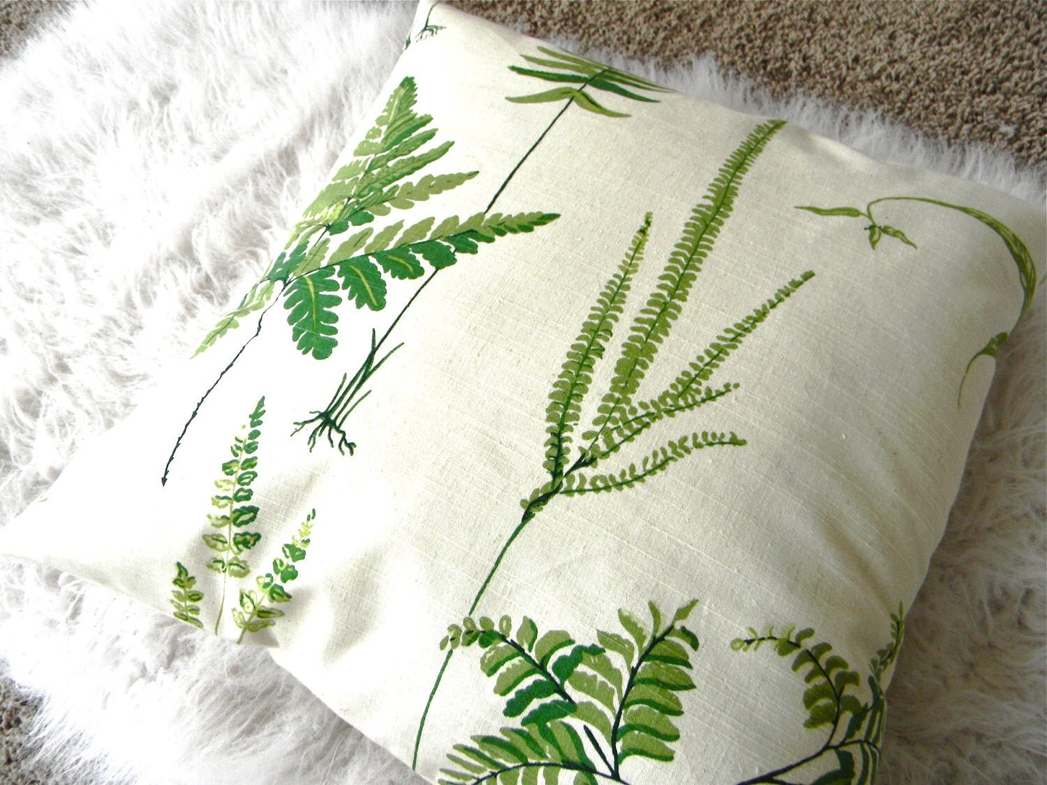 ferns in green pillow cover