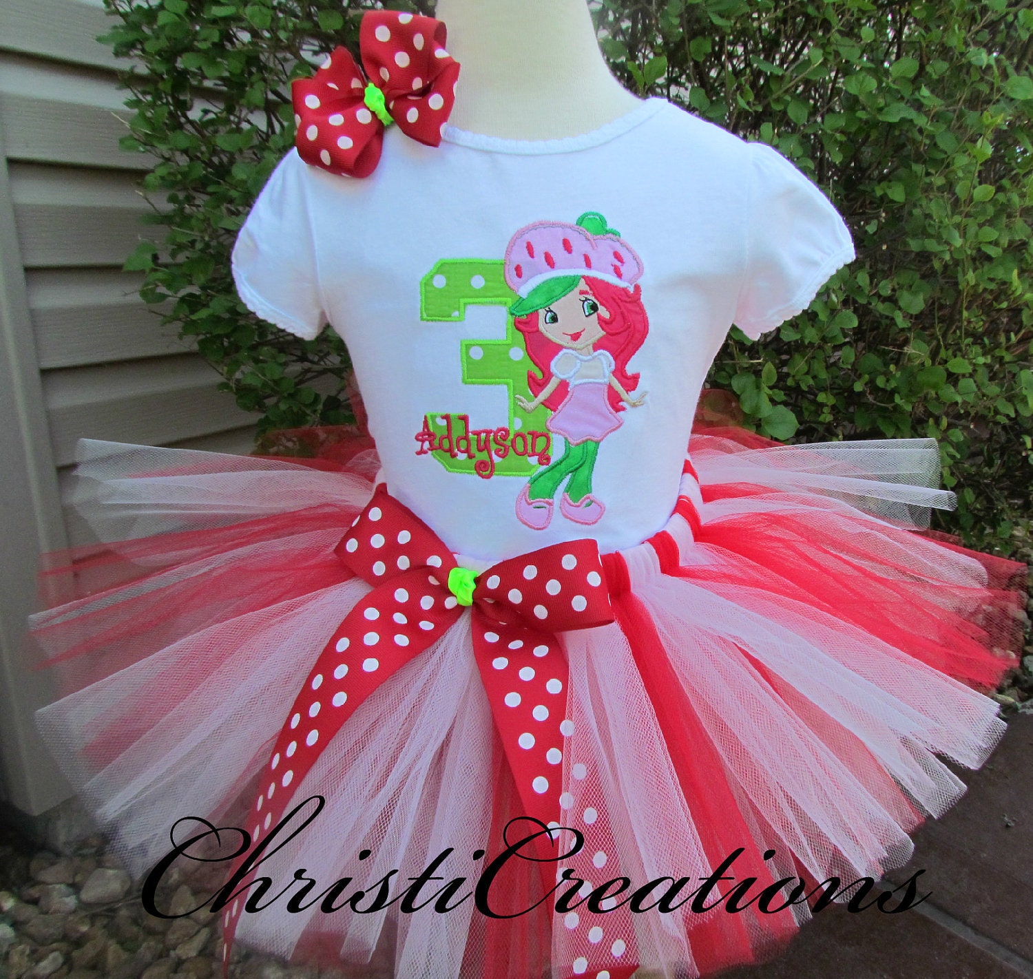 Custom Made Girls Strawberry Shortcake  Inspired Birthday Tutu Set 1st 2nd 3rd OR 4th Birthday  Personalized Photo Prop