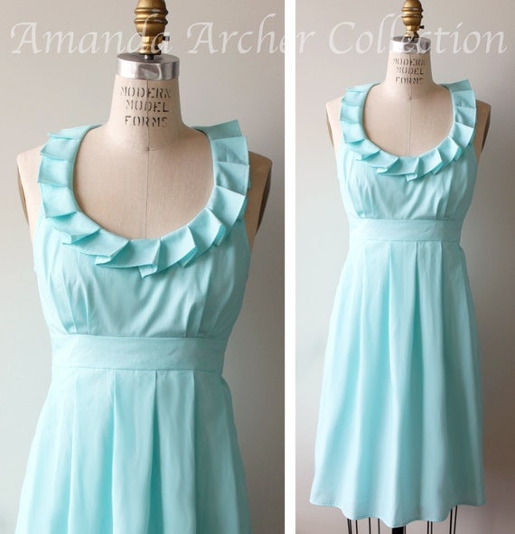 Bridesmaid Dress with pockets, Aqua cotton, Made To Order (more colors available)