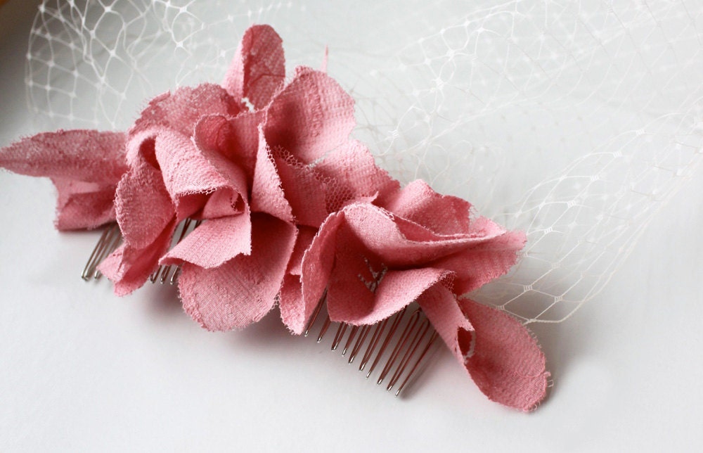 Dusty Pink Rose Birdcage Veil