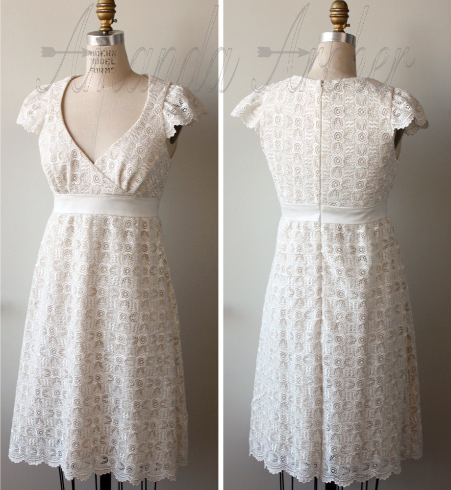 Venice Lace Dress, Ivory with cap sleeves, made to order