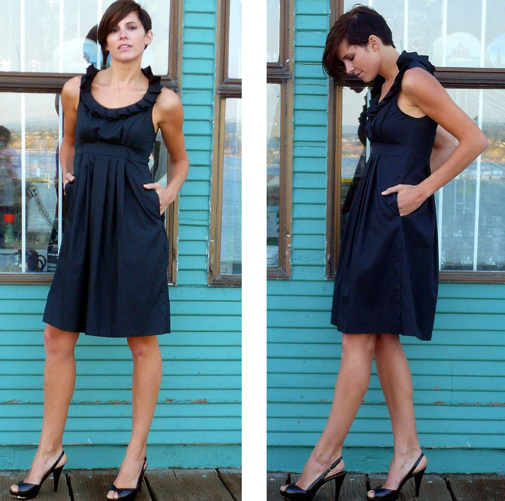 RESERVED for ALLIE midnight navy cotton pleated collar bridesmaid dress 10/12