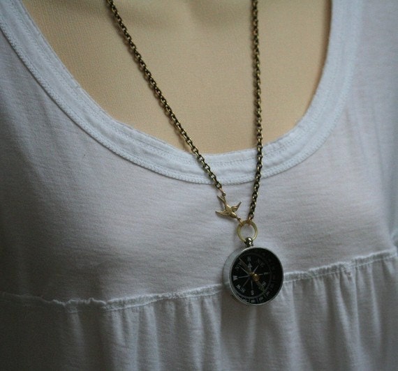 Never  Lost Compass Necklace Working Compass Necklace Jewelry Steampunk Sparrow Charm Necklace