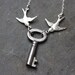LOVE Bird Necklace, Antique Key Necklace, Vintage Skeleton Key Necklace with Silver Birds