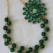 Emerald Green Necklace, Emerald Green Flower Necklace, Green Beaded Necklace ,FREE Matching Earrings, Vintage Flower Necklace