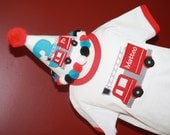TLB Boy or Girl Personalized Birthday Firetruck themed Hat  and shirt Photographers Props Cake Smash