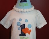 TLB Boy or Girl Personalized Birthday Goldfish Fish Hat and Shirt set Photographers Props Cake Smash