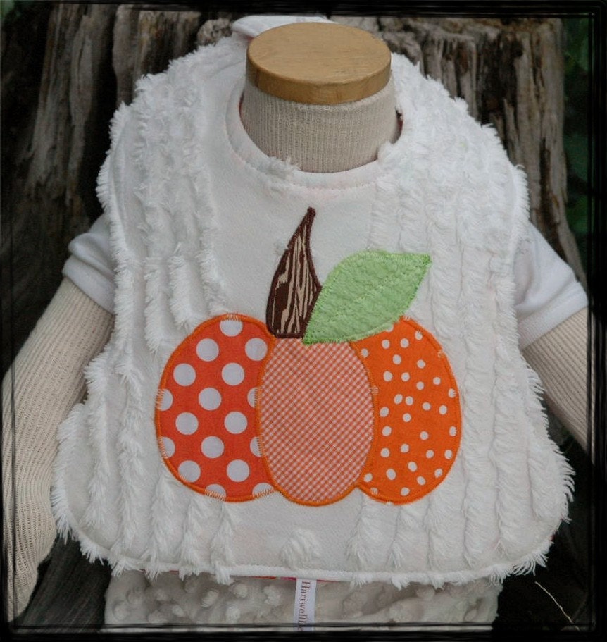 Polka Dot and Gingham Pumpkin Vintage Chenille Bib
