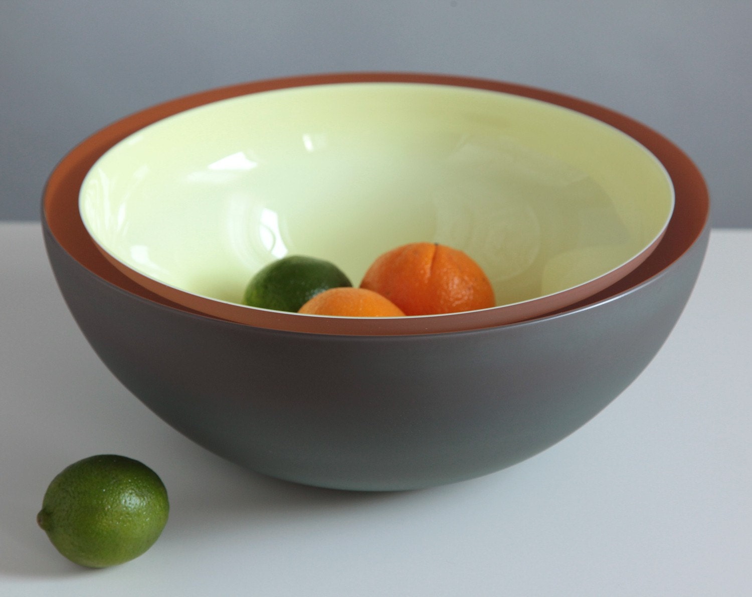 October Sun Hand Blown Art Glass Bowl in Gray, Pale Yellow and Orange