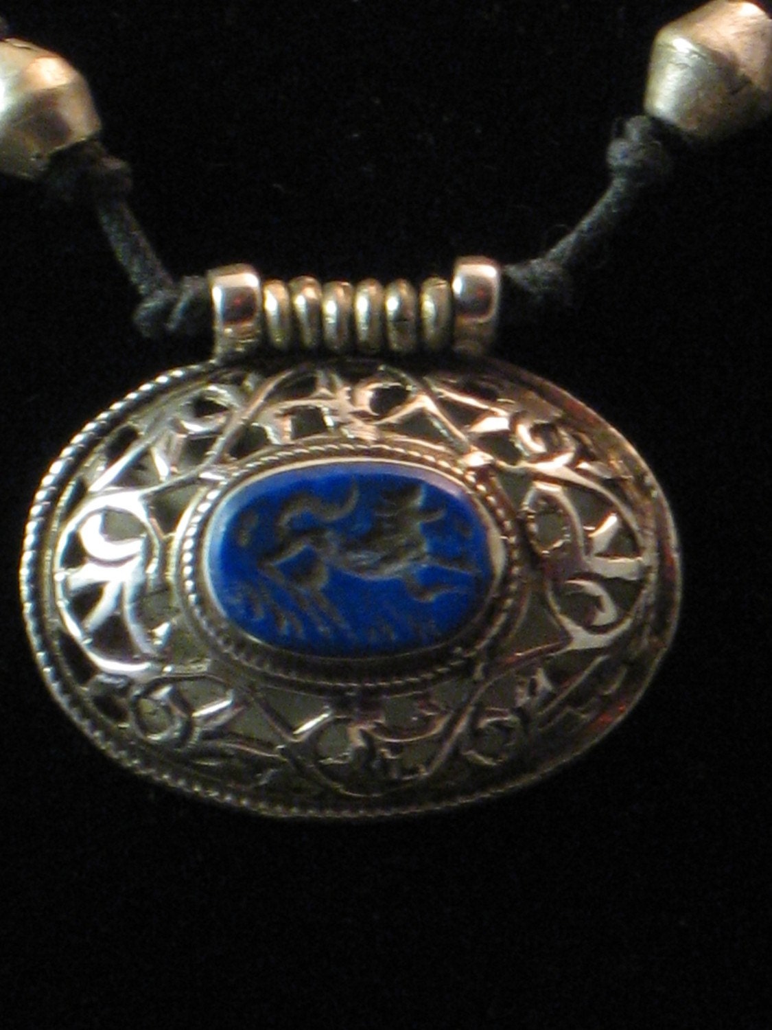 Necklace:  Silver and lapis Afghani pendant with Ethiopian metal beads