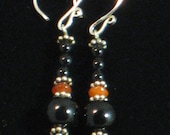 Earrings: Onyx, carnelian and sterling