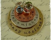 Personalized Mommy Necklace - Hand Stamped Grandma Mothers Day Jewelry -  Up to 12 names - Handstamped Mixed Metal Birthstone Stackers