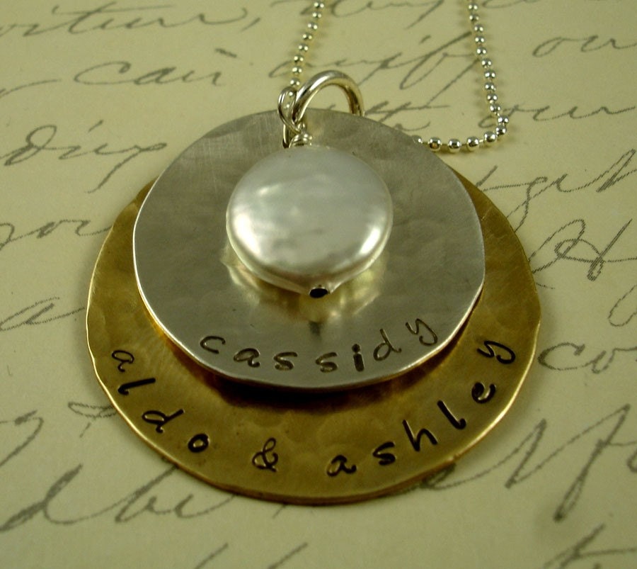 Hand Stamped Jewelry Necklace Mixed Stack Moms Grandmas Personalized Sterling Name Silver Brass