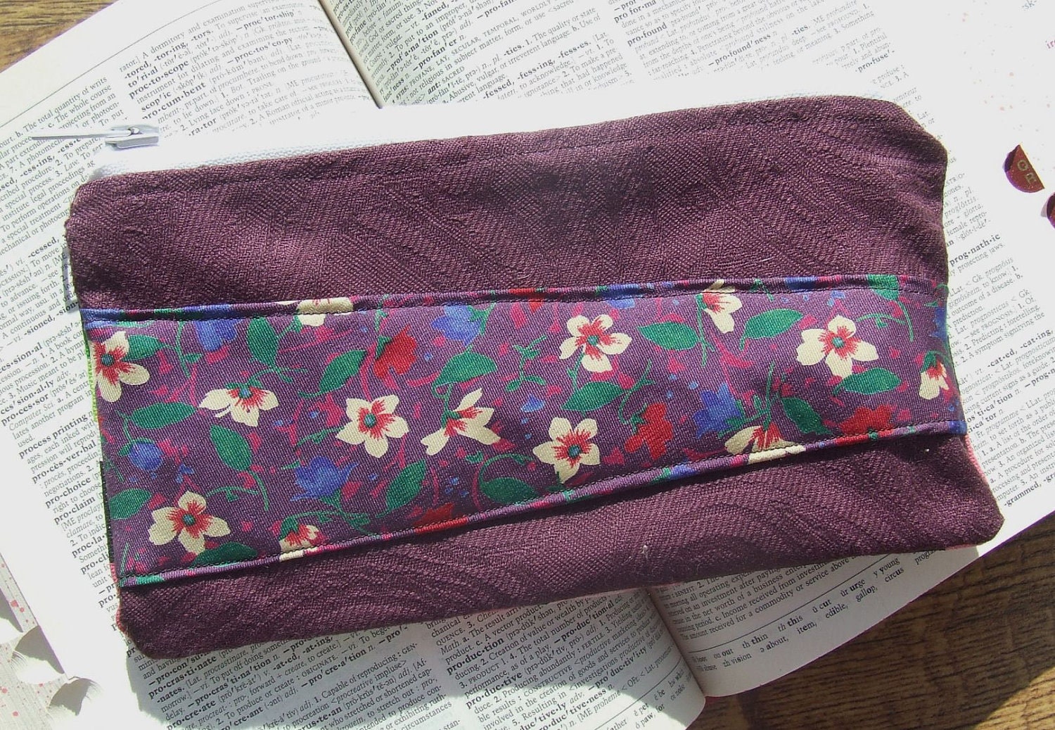 Damask Plum Zipper Case with Aubergine Floral Silk Necktie