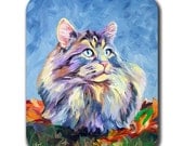 Fluffy Cat and Fall Leaves Art Mouse Pad