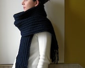 Navy Blue Scarf Knitted in Acrylic Wool Blend Yarn