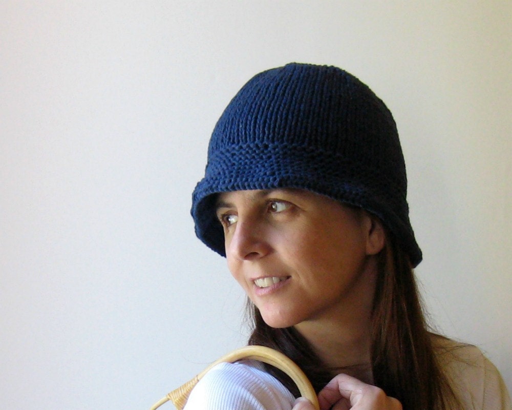 Sailor Hat Knit in Navy Blue Cotton Yarn
