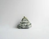 gray coin purse with key chain - knitted in cotton yarn