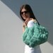 Mint Green Bag Knitted in Cotton with Rattan Handles