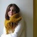 Chunky Cowl with Fringes Knitted in Yellow Acrylic Wool Blend Yarn