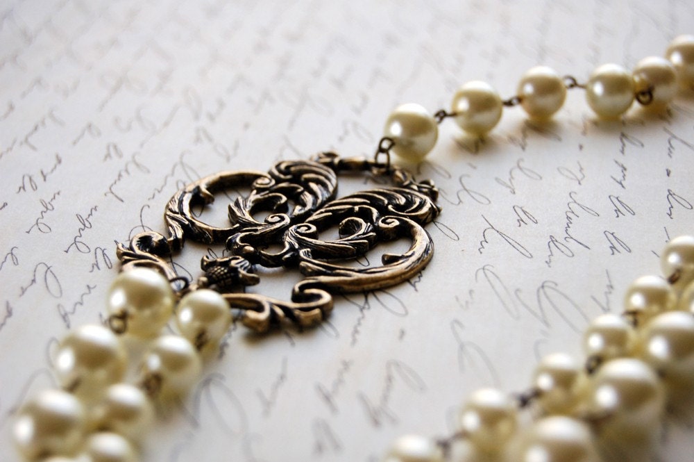 Antique Gold Filigree and Pearl Statement Necklace Buy 3 Get 1 Free