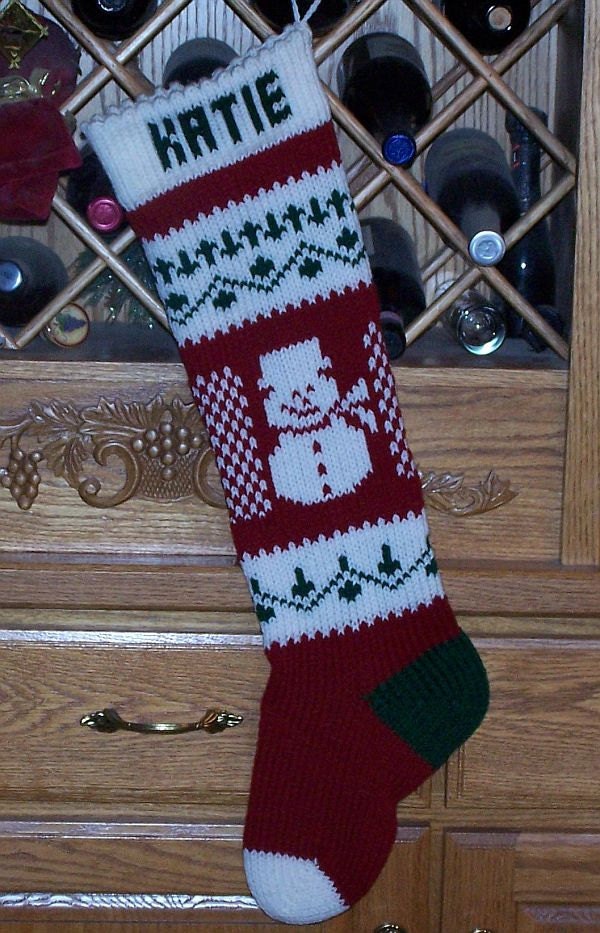 Snowman Personalized Knitted Christmas Stocking
