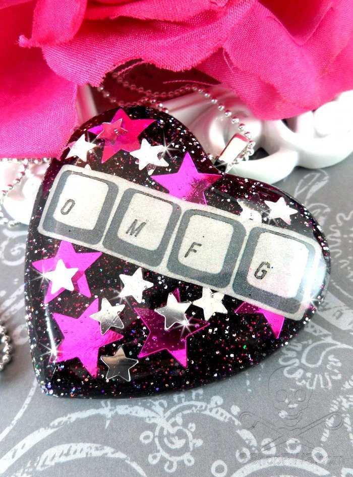 OMFG - Big Resin Heart with Black and Silver Glitter and Star Confetti