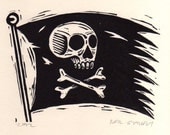 Pirate Flag  Linocut Art Print