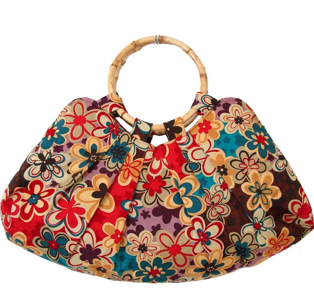 Pleated Spring Handbag with Bamboo Handles