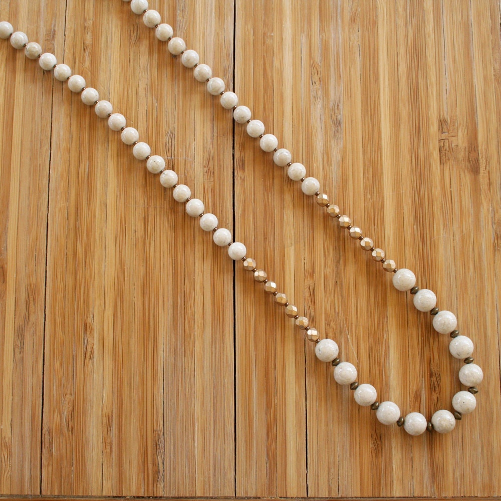 Ambra Necklace - Ivory Riverstone, Gold Glass - Long, Graduated Necklace