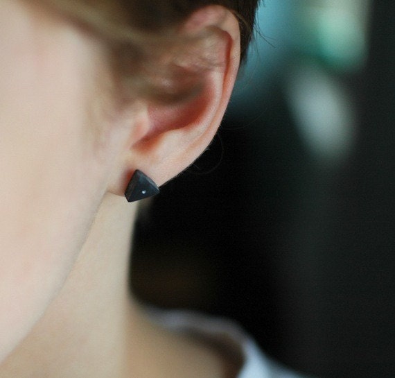 Tiny Triangle post earrings in Black