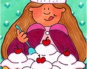 ACEO Original Illustration  - Folk Art - Cute  Whimsical - 2.5" X 3.5" - The Ice Cream Princess