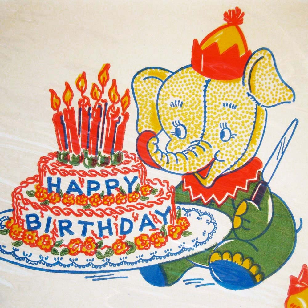 6 Vintage Birthday Party Paper Plates, Sealed in Original Package, Cute Happy Birthday Plates