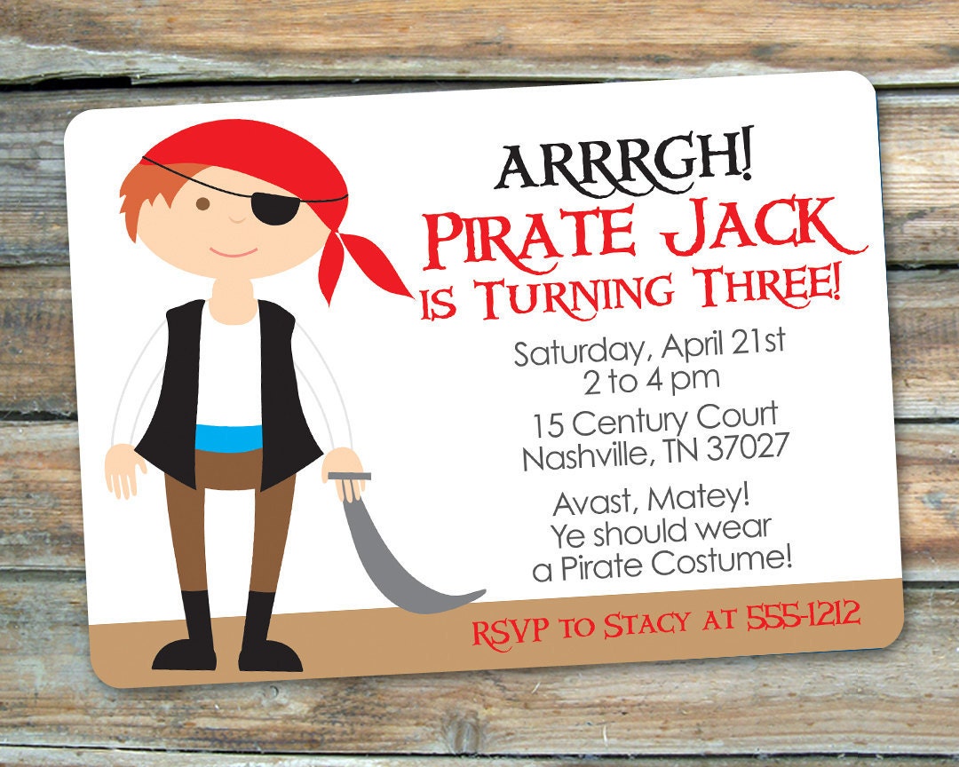 Pirate Party Invitations - Birthday - Customize to Look Like Your Child