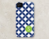 personalized custom iPhone cell phone case - "modern dots navy and green"