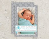 Baby Boy Birth Announcement "Grey and Aqua Elephant" Il_170x135