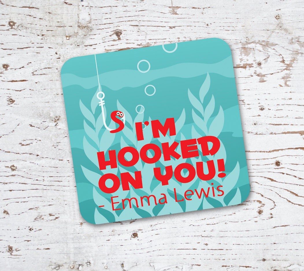 Valentine Gift Tag Stickers . I'm Hooked on You . by swankypress
