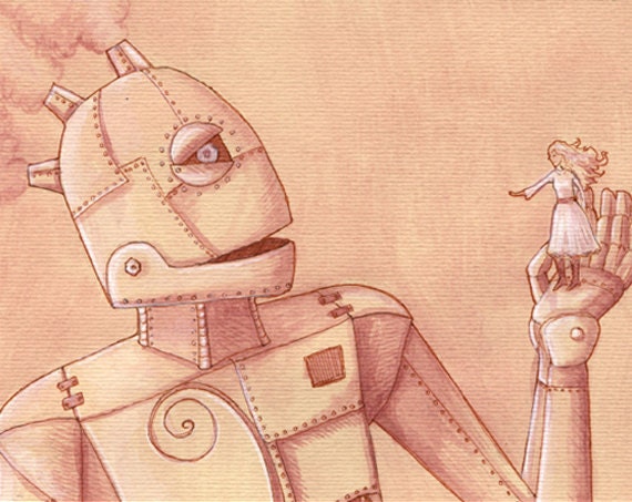 Robot Art Original Ink Illustration