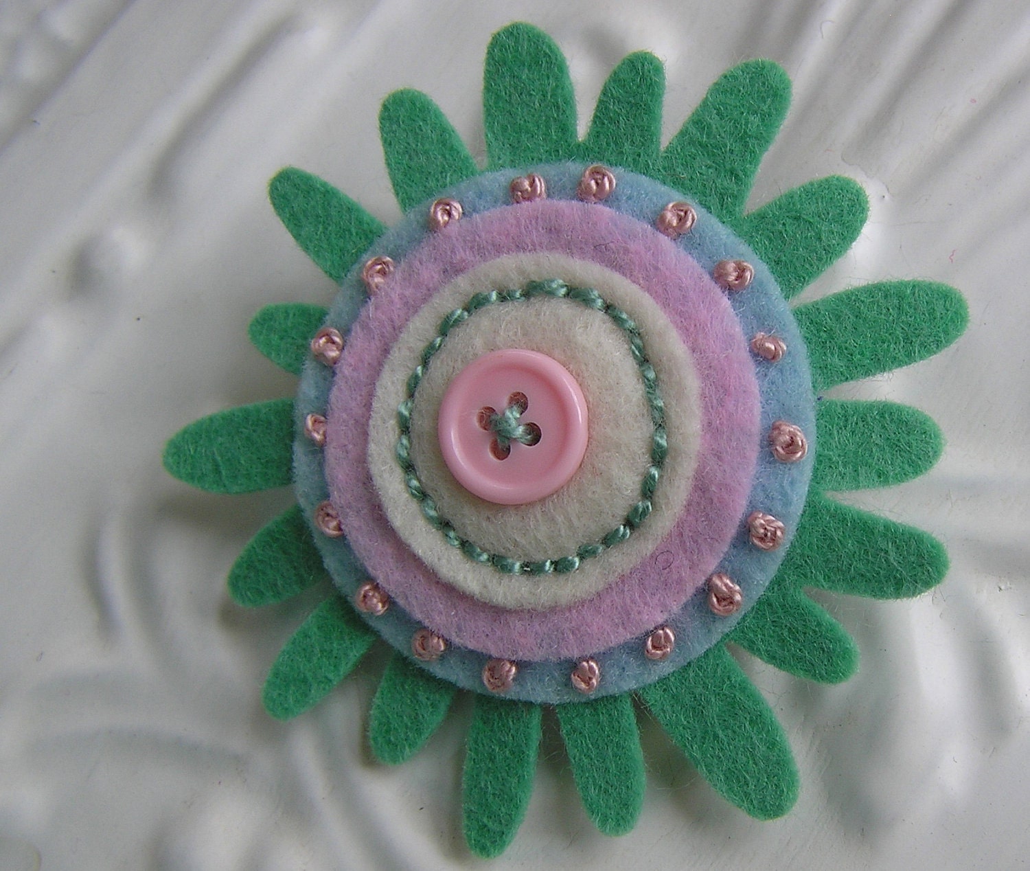 Felt Brooch Embroidered Circle and Flower Pin - Sadie