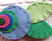 Felt Pin - Retro Rocket Shape in Deep Pastels Circles and Leaves Wool Felt Brooch